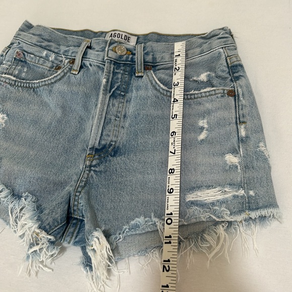 AGOLDE CUTOFF DENIM JEAN SHORT BLUE DISTRESSED MID RISE WOMEN SIZE 23 - Picture 3 of 11